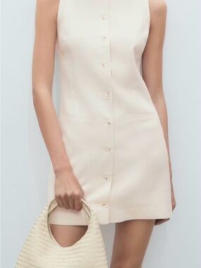 Mango Cream Button-Down Sleeveless Mini Dress